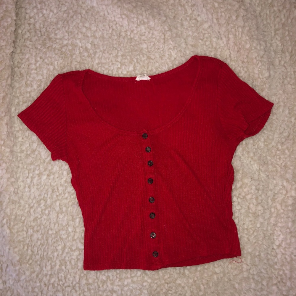 bright red button up short sleeve